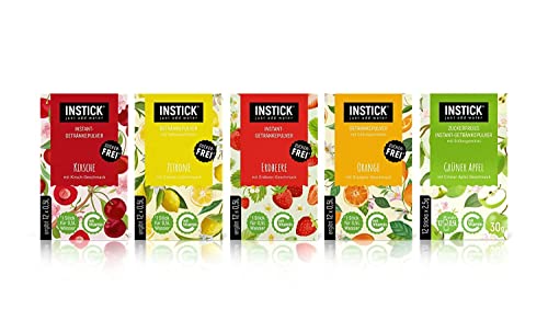 INSTICK Boisson instantanée sans sucre | Lot 2-5 paquets de 12 sachets chacun pour 12x0,5L | différentes sortes classiques | boisson en poudre - végétalienne, faible en calories, avec vitamine C
