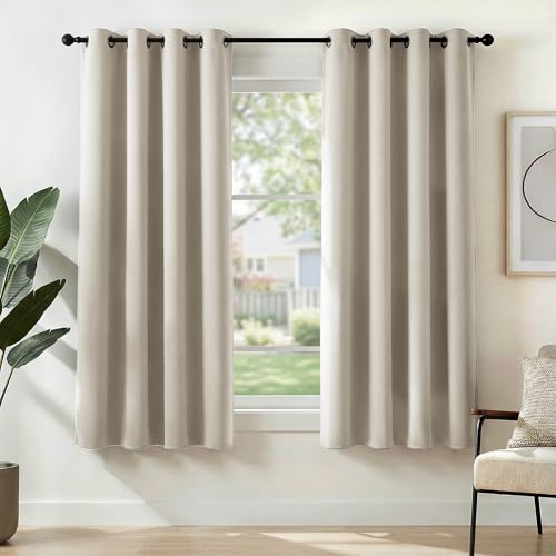 Image of Deconovo Blackout Curtains Super Soft Bedroom Curtains Thermal Insulated Energy Saving Curtains Kids Light Beige 46x63 Inch 2 Panels