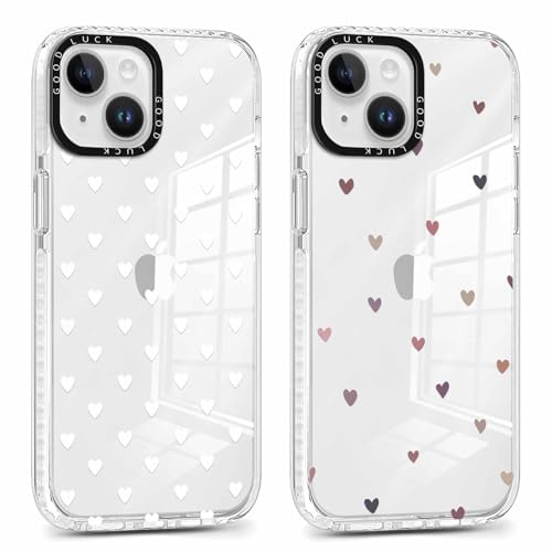 ZhuoFan 2 Piezas Funda para iPhone 14/iPhone 13 6,1', Carcasa para Teléfono Móvil con Amar Dibujos Aesthetic Cover Transparente Silicona TPU Bumper Antigolpes Protector Cute Case con Moda, 06