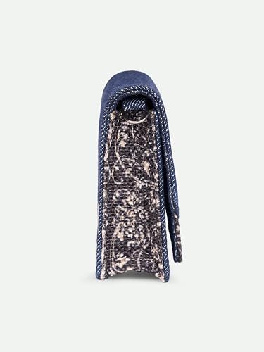 Image of ZOUK Tovi Mini Bag Wallet | Stylish Vegan Denim Crossbody Wallet for Women with Card Slots & Water-Resistant Lining | Handcrafted Small Sling Bag with Silver Chain Strap | Lattice Lace