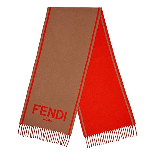 Fendi Roma Cashmere Scarf Beige Orange Logo Fxt322 #TOP2