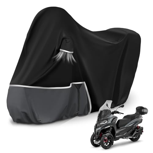 Bâche de Protection Moto, pour Piaggio mp3 400/500 (avec Coffre), Housse mp3 400 Housse mp3 500 Protection imperméable, résistante à l'hiver, en Tissu Oxford 420D, Noir et Gris foncé