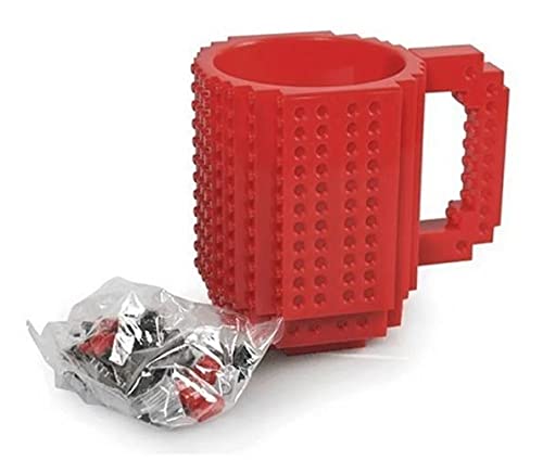 Caneca Tipo Lego Bloquinhos Vermelha + Brinquedo