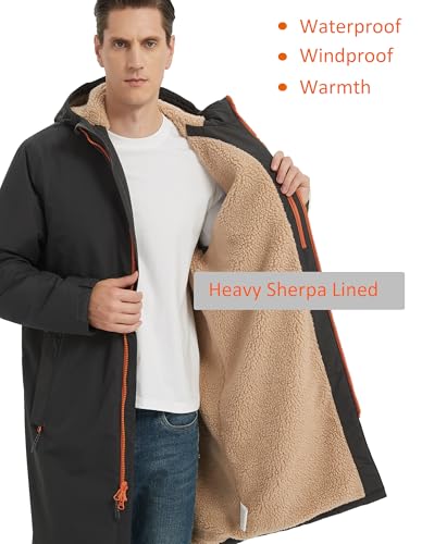 Waterproof Winter Coat, Sherpa Lined Hooded Parka, Windproof Change Robe with 2 Pockets, Long Sleeve2