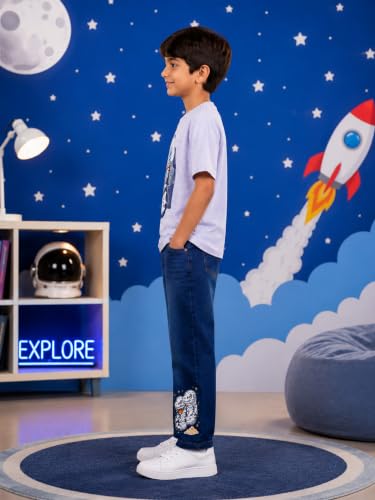 Image of KiddoPanti Boys Printed Co-Ords Set | 100% Cotton & Cottnon Spandex Woven | Drop Shoulder Tshirt with Jeans | Graphic Printed Design| Outerwear For Kids