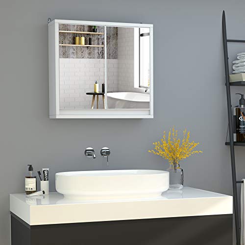 HOMCOM Armoire Murale Miroir Salle de Bain 2 étagères dim. 48L x 14l x 45H cm Panneaux Particules...