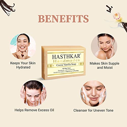 Image of byPureNaturals Hasthkar Handmades Natural Herbal Cocoa Vanilla Soap, Bathing Soap | Nourishing and Moisturizing Agent | Ideal for Men & Women | 125gm (Pack of 4)