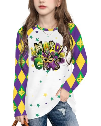 Image of Mardi Gras Shirt for Kids: Toddler Boys Girls Mardi Gras Long Sleeve Happy Carnival Outfits Mask Graphic Tee 4-12 Years