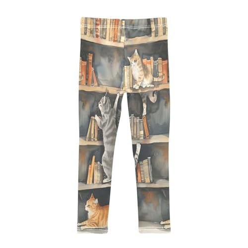 Toddler Girls Leggings Printed Yoga Pants Leggings Cats Playing Bookshelf for Kids2