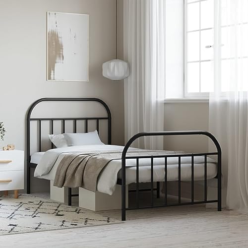 qohoio Estructura de Cama con cabecero Cama Dormitorio Cama con cabecero Estructura Cama y Estribo Metal Negro 100x190cm - 353647