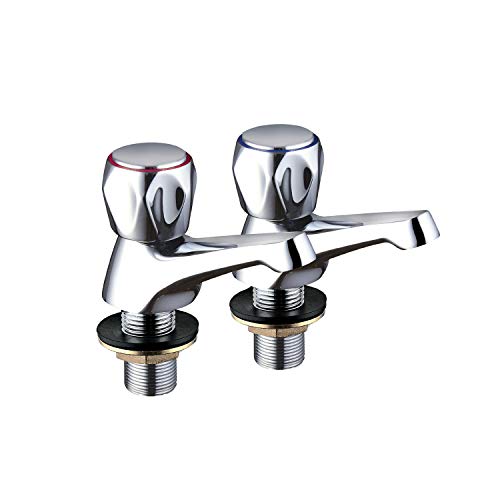 JASSFERRY Wasserhähne, 1,9 cm, traditionelles Design, warme und kalte Mischbatterie mit Metallkreuzen, Hebelknöpfe, poliertes Chrom
