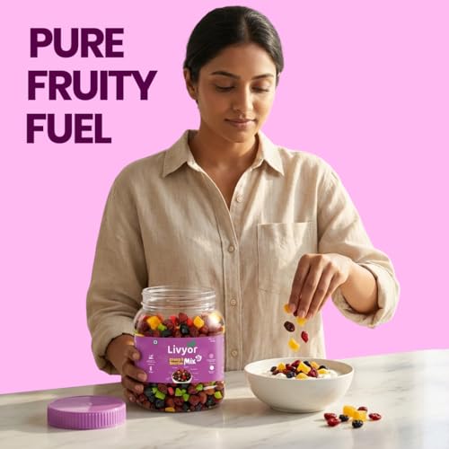 Image of Livyor 7 in 1 Dried Fruits and Berry Mix for eating - 400g | Good Source of Fibre | Dried Cranberries | Pineapple | Pamelo | Papaya | Blueberries | Strawberries | Mango | Fruits & Berry Blast | Berries dry fruits | Berries fresh | Pack of 1