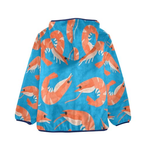 Shrimp Lobster Pattern on Blue Toddler Fleece Jacket Girl Boys Hooded Fleece Jacket Coat Warm Outwear Zip-up 3-10T2