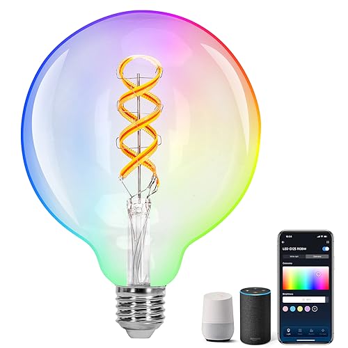 Aigostar Alexa Glühbirne E27，Alexa Lampe RGBW 4.9W 420LM, Smart Bulb G125 2700K, Smart Glühbirne Groß Kompatibel mit Alexa und Google Home, Wlan Glühbirne Warmes Licht, 1 Stück