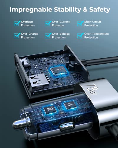 5-In-1 Multi Port Usb Car Charger, 78W Iphone Car Charger Fast Charging For Multiple Devices, Joyroom Car Cigarette Lighter Usb Charger With Fast 5Ft Cable For Iphone14 Pro Max/Ipad Pro/Samsung S23 #TOP7