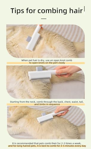 Image of Cat Shedding Comb for Long Matted Hair, Cat Flea Comb for Indoor Cats or Dogs, Release Button Self-Cleaning Pet Combs, Long & Short Stainless Steel Metal Teeth, White