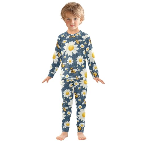 Pajama Sets Long Sleeve Bee and Daisy Pattern Soft Comfy Sleepwear 2 Piece PJS 3-8T2