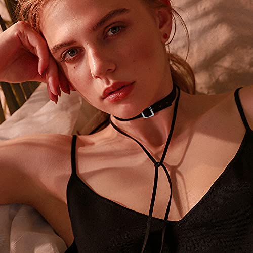 Ximeo 8Pcs Black Leather Choker Necklaces - Punk Goth Adjustable Pu Leather Choker Collar Metal Rivet Spiked Choker #TOP4