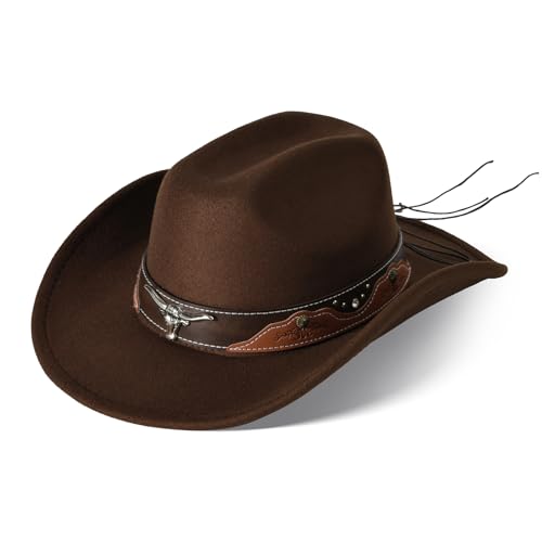 Image of Wide Brim Cowgirl Hat Men Large Wide Brim Cowboy Hats for Women with Buckle Belt Classic Cowboy Outfits