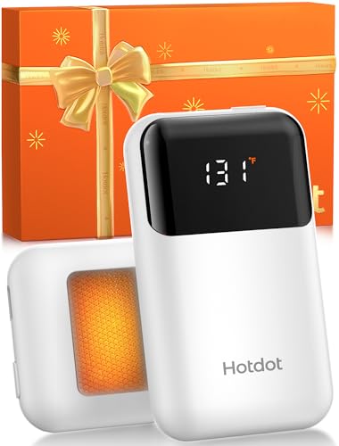 Hotdot Hand Warmers Rechargeable with Gift Box, 2 Pack Electric Hand Warmer with LED Display Battery and Temperature, 4 Heating Levels Portable Hot Hands, for Men, Women, Hunting White