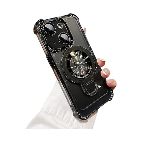Slrioks Translucent Electroplated Magnetic Anti Drop Airbag iPhone Case with Invisible Ring Holder Compatible iPhone 13 Four Corners Shockproof(Black) Cover