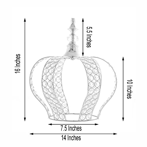 Balsacircle 16-Inch Tall Silver Crystal Beaded Metal Crown Cake Topper - Birthday Party Wedding Reception Decorations Centerpieces #TOP1