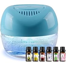 Water-Based Purifier Air Washer, Revitalizer with 6 Colorful lights- Plus Lavender, Aqua Lily, Bulgarian Rose, Relaxing, Sleep Well, English Violet, 10ml Each
