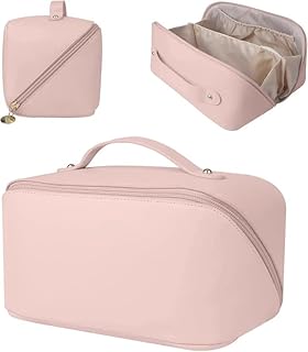 Luxury Pink Cosmetic Bag, Travel Makeup Organiser with Handle, Waterproof Toiletry Storage Case