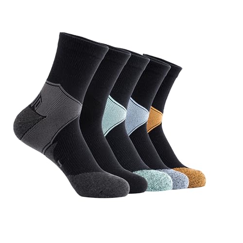 GLENMEARL Mens Crew Socks, 5 Pair Cushioned Work Socks for Men, Cotton Athletic Boot Sock, Moisture Wicking Sock for Hiking