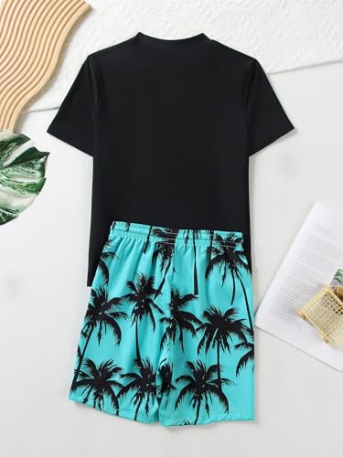 Kids Boys 2Pcs Rash Guard Swimsuit Coconut Tree Print Tankini Swim Top with Shorts Set Beach Bathing Suit3