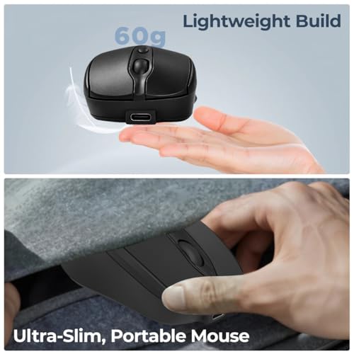 Image of iVOOMi BREE Rechargeable Wireless Mouse, Up to 30 Days Battery Life, Bluetooth 5.2 & 2.4GHz Silent Click, 12m Wireless Range, Adjustable 1600 DPI, Windows, macOS, Linux & Android - Black