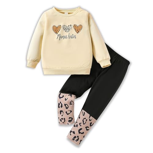 Image of Kids Toddler Girl Clothes Heart Letter Print Long-sleeved round collar top+Letter Print Pants Outfits Set