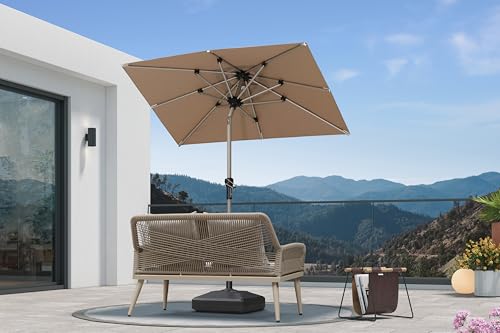 Image of PURPLE LEAF Patio Umbrella 4' x 6' Rectangle Tilt Market Umbrella Taupe