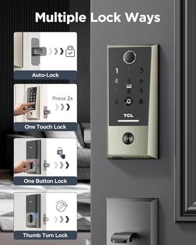 TCL Smart Lock D2 Plus, Keyless Entry Fingerprint Door Lock, Touchscreen Keypad Deadbolt Lock, Built-in Doorbell, Auto Lock, App Control, Alexa, Google Home Compatible, Easy Install for Front Door - image 6