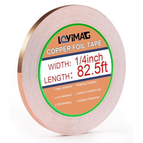 LOVIMAG Copper Tape (1/4inchX82.5FT) Copper Foil Tape for Stained Glass Copper Tape Conductive Adhesive for Guitar and EMI Shielding Soldering Crafts Electrical Repairs Grounding DIY(1Rolls)