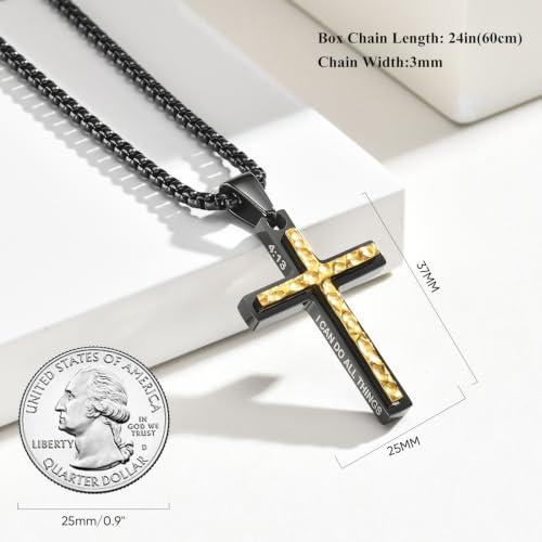 JZPZ Cross Necklace for Men-Hammered Christian Pendant Necklaces with Chain - image 6