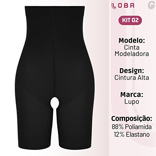 Kit 02 Cinta Modeladora Short Lupo Loba Slim Com Abertura Feminino Adulto | 1 Preto - 1 Pó de Arroz