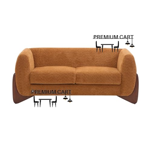 Image of Upholstered 3 Seater Sofa Three Seater Sofa with Wooden Legs for Living Room Hotels & Offices (Two Seater Boucle Camel)