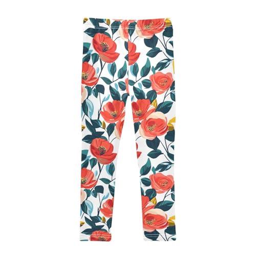 Floral Pattern Red Roses Kids Girl's Cotton Pants Comfortable Full Length Activewear Gym2