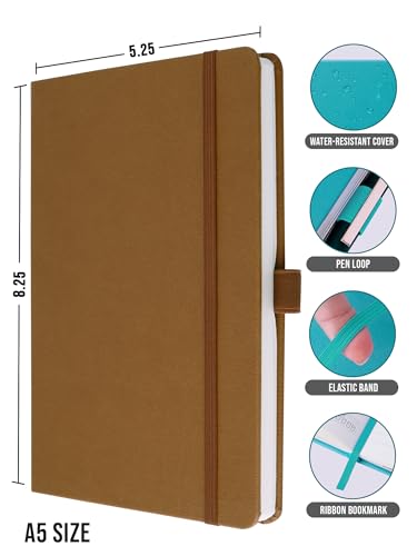 Image of DOODLE Pack of 10 A5 Executive PU Leather Hardbound Notebooks - 160 Ruled Pages Each, 80 GSM | Pen Loop, Ribbon Bookmark, Elastic Band | Professional Office Diary for Men & Women - Brown