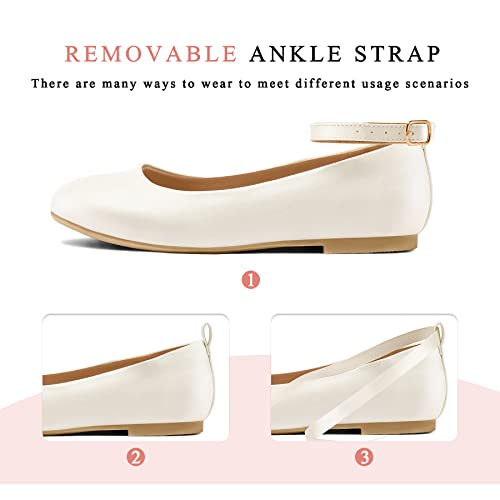 K Komforme Girl's Ballerina Flat Ankle Strap Dress Ballet Flat Shoes (Toddler/Little Kid/Big Kid) For Wedding Party School Ivory White #TOP2