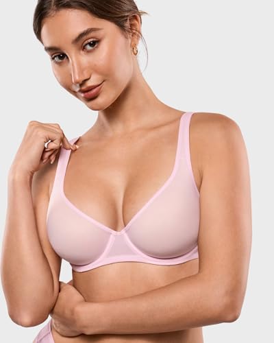 Image of INLYRIC Women's Mesh Balconette Bra Unlined | Ultra-soft, Unlined, Underwire, Light Support, No Padding, Semi-sheer, Demi, Seamless Look, Sexy, Supportive Comfortable