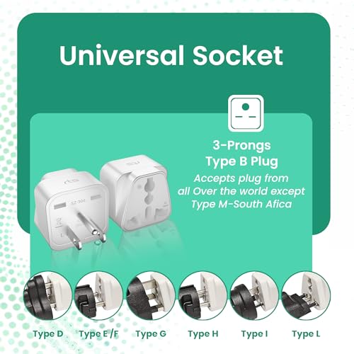 Image of rts India US Converter Plug, India to USA, Canada & More - Type B Universal Travel Adapter Plug Compatible India to USA, Canada, Mexico, Japan, Thailand, Brazil, Philippines, Cuba, Taiwan (White)