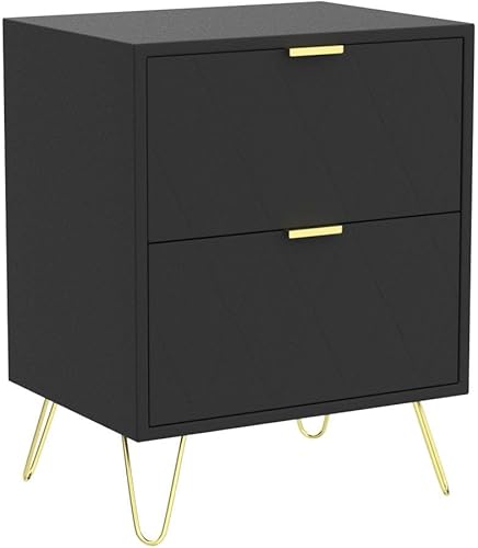 Miniatura 4 de Anbuy - Juego de 2 mesitas de noche grandes, color rosa, mesa auxiliar doble, mesita de noche con 2 cajones, doble mesita de noche con patas doradas