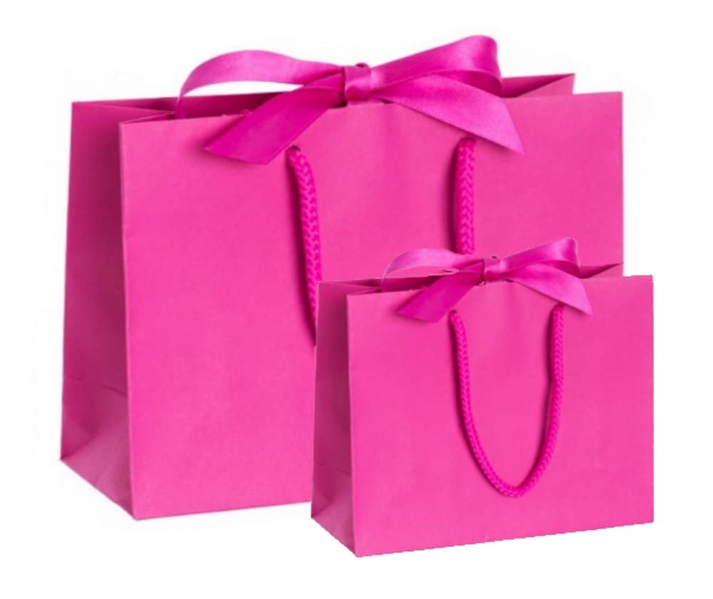 Luxury Boutique Gift Bag with Ribbon Tie & Rope Handles - Premium Recycled Paper - Perfect for Wedding Presents, Party Bags, Baby Shower (Magenta Small, 15 bags)