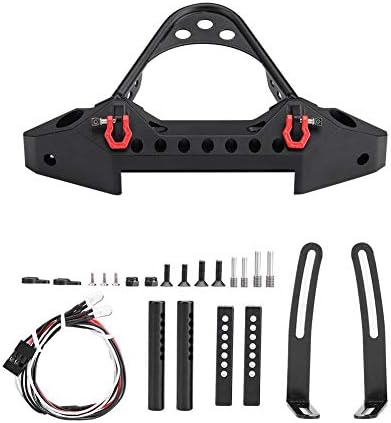 RC Front Bumper, Metal Rc Crawler Bumper with 2 LED Lights for SCX10 90046 / -4, 1/10 Scale Axial RC Crawler Car Retrofit and Upgrade Accessories