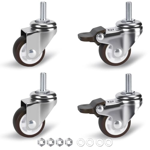 1.5 in Stem Casters Set of 4, Small Swivel Caster Wheels with Brake, Heavy Duty Threaded Caster Wheels for Furniture,Cart,Cabinet, Total Load Capacity: 194Lbs,M8x20mm
