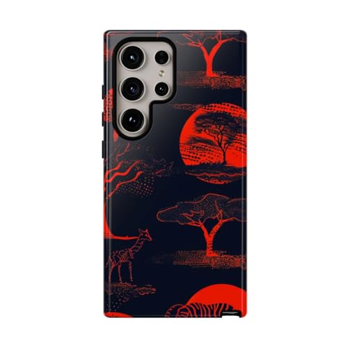 Coque Samsung S24 Ultra motif faune africaine rouge fluo rigide