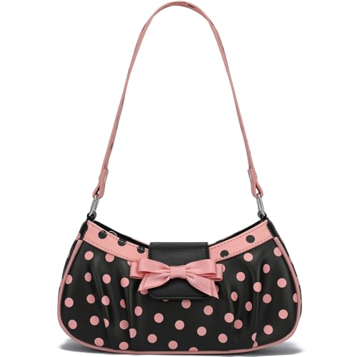 Women's Y2k Mini Purse Unique Small Shoulder Bag with Pink Bow and Polka Dots