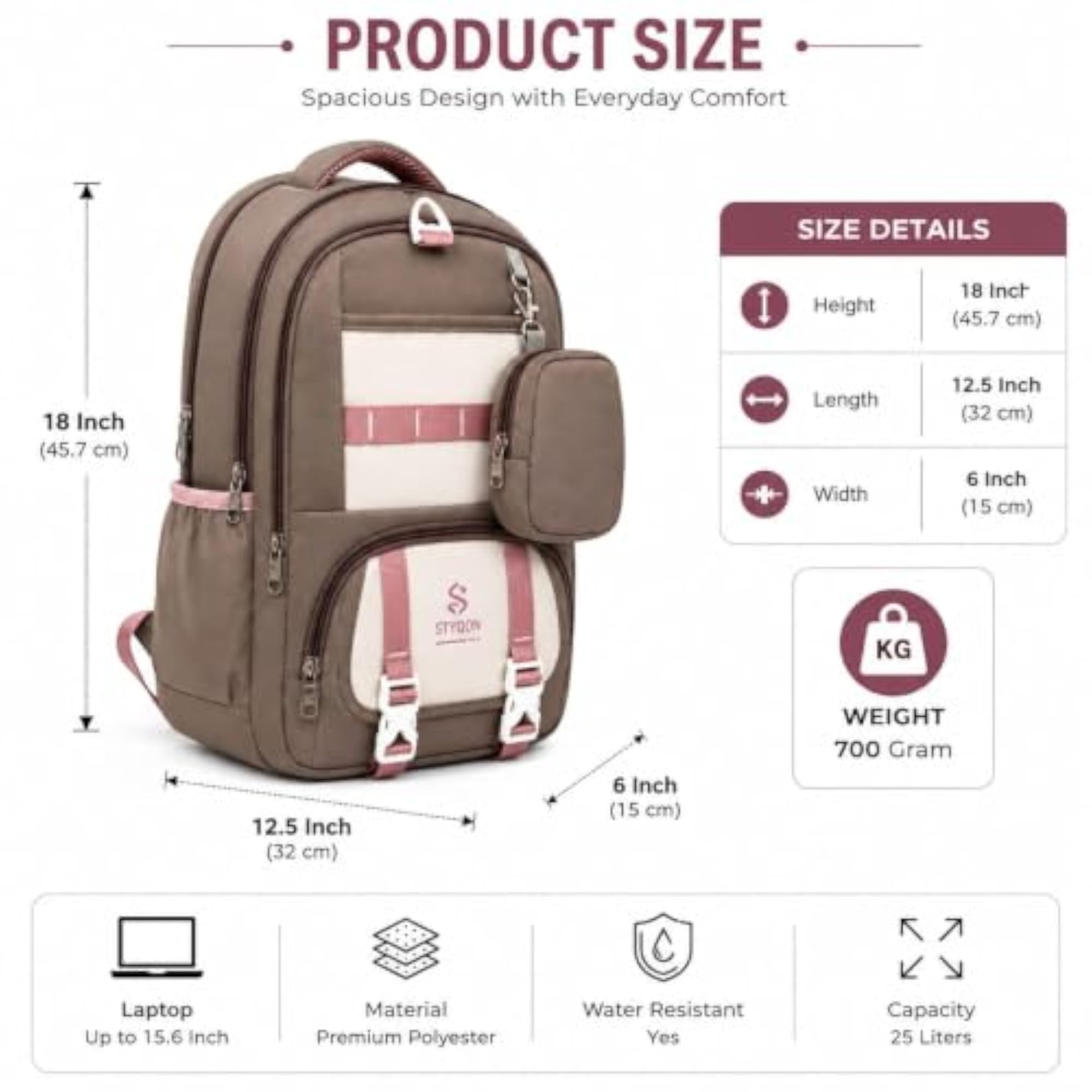 Girls' Stylish Laptop Backpack, Multi-Compartment